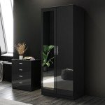 Stylish Black Bedroom Wardrobe and Nightstand Set