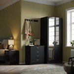 Stylish Black Bedroom Wardrobe and Nightstand Set