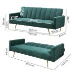 Velvet 3-Seater Sofa Bed with Adjustable Backrest