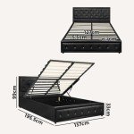 Oikiture Black Double Bed Frame with Storage Lift