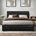 Oikiture Black Double Bed Frame with Storage Lift