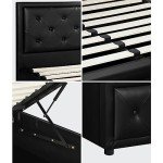 Oikiture Black Double Bed Frame with Storage Lift