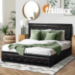 Oikiture Black Double Bed Frame with Storage Lift