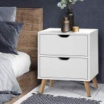 White Bedside Table with 2 Drawers - Tall Nightstand