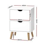 White Bedside Table with 2 Drawers - Tall Nightstand