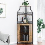 Rustic Brown Corner Wine Cabinet with Storage Shelves