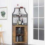 Rustic Brown Corner Wine Cabinet with Storage Shelves