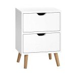 White Bedside Table with 2 Drawers - Tall Nightstand