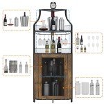 Rustic Brown Corner Wine Cabinet with Storage Shelves