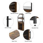 Rustic Brown Corner Wine Cabinet with Storage Shelves
