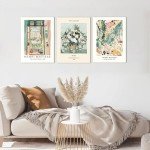 Sage Green Vintage Floral Wall Art Set of 3