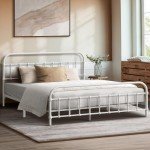 Vintage White Queen Bed Frame with Footrest