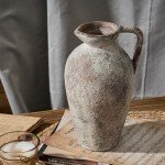 Boho Rustic Ceramic Vase with Handle - Gray