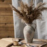 Boho Rustic Ceramic Vase with Handle - Gray