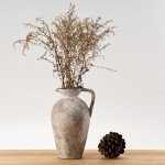 Boho Rustic Ceramic Vase with Handle - Gray