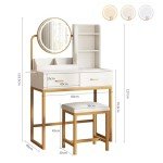 White Makeup Vanity Table with Round Mirror & Lights