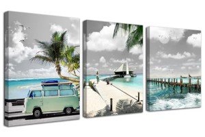 Mint Green Coastal Seascape Canvas Wall Art