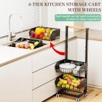 4-Tier Rolling Kitchen Snack Cart with Wheels