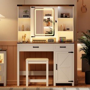 Farmhouse Makeup Vanity Desk with LED Lights