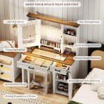 Farmhouse Makeup Vanity Desk with LED Lights