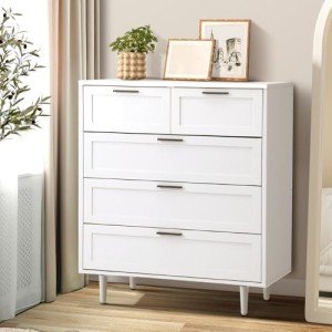 Tall White 5-Drawer Chest of Drawers