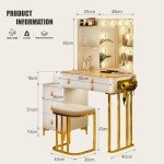 Dystler Makeup Vanity Table with Mirror and Lights