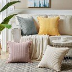Boho Throw Pillow Covers with Pom-poms - Set of 2