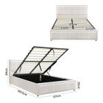 OIKITURE White Gas Lift Double Bed Frame