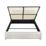 OIKITURE White Gas Lift Double Bed Frame