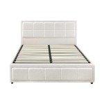 OIKITURE White Gas Lift Double Bed Frame