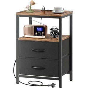 3-Tier Nightstand with Charging Station and Drawers