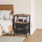 3-Tier Nightstand with Charging Station and Drawers