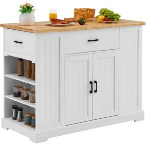 Wood Top Kitchen Island Cart with Storage Cabinet