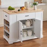 Wood Top Kitchen Island Cart with Storage Cabinet