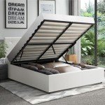 Oikiture White Leather Queen Bed Frame with Storage