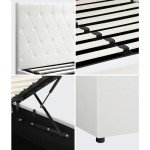 Oikiture White Leather Queen Bed Frame with Storage
