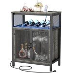 Unikito Black Oak Wine Bar Cabinet with Lights