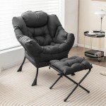 Modern Lazy Chair with Ottoman and Storage Pocket