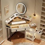 Modern Corner Vanity Set with Mirror and Lights