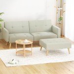 Beige 3-Seater Sofa Bed with Ottoman