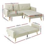Beige 3-Seater Sofa Bed with Ottoman
