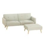 Beige 3-Seater Sofa Bed with Ottoman