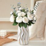 White Vertical Stripe Ceramic Flower Vase