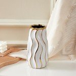 White Vertical Stripe Ceramic Flower Vase