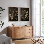 Vintage Floral Botanical Canvas Art Set of 2