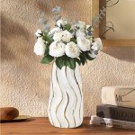 White Vertical Stripe Ceramic Flower Vase