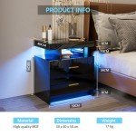 Modern Black Bedside Table with LED and Charging