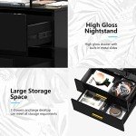 Modern Black Bedside Table with LED and Charging