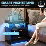 Modern Black Bedside Table with LED and Charging
