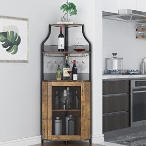 Industrial Corner Wine Cabinet with Adjustable Shelves